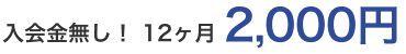 入会金無し！ 12ヶ月 2,000円